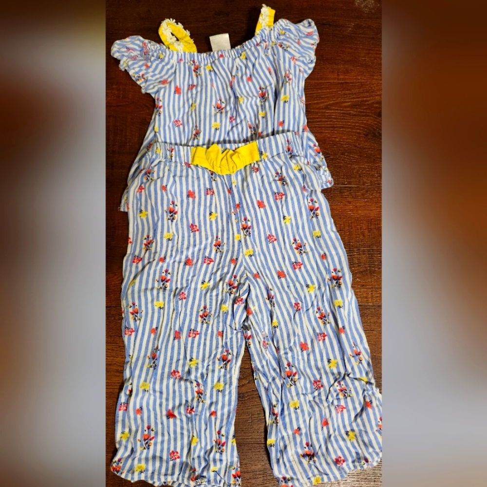 Striped Blue and Yellow Kids Jumpsuit